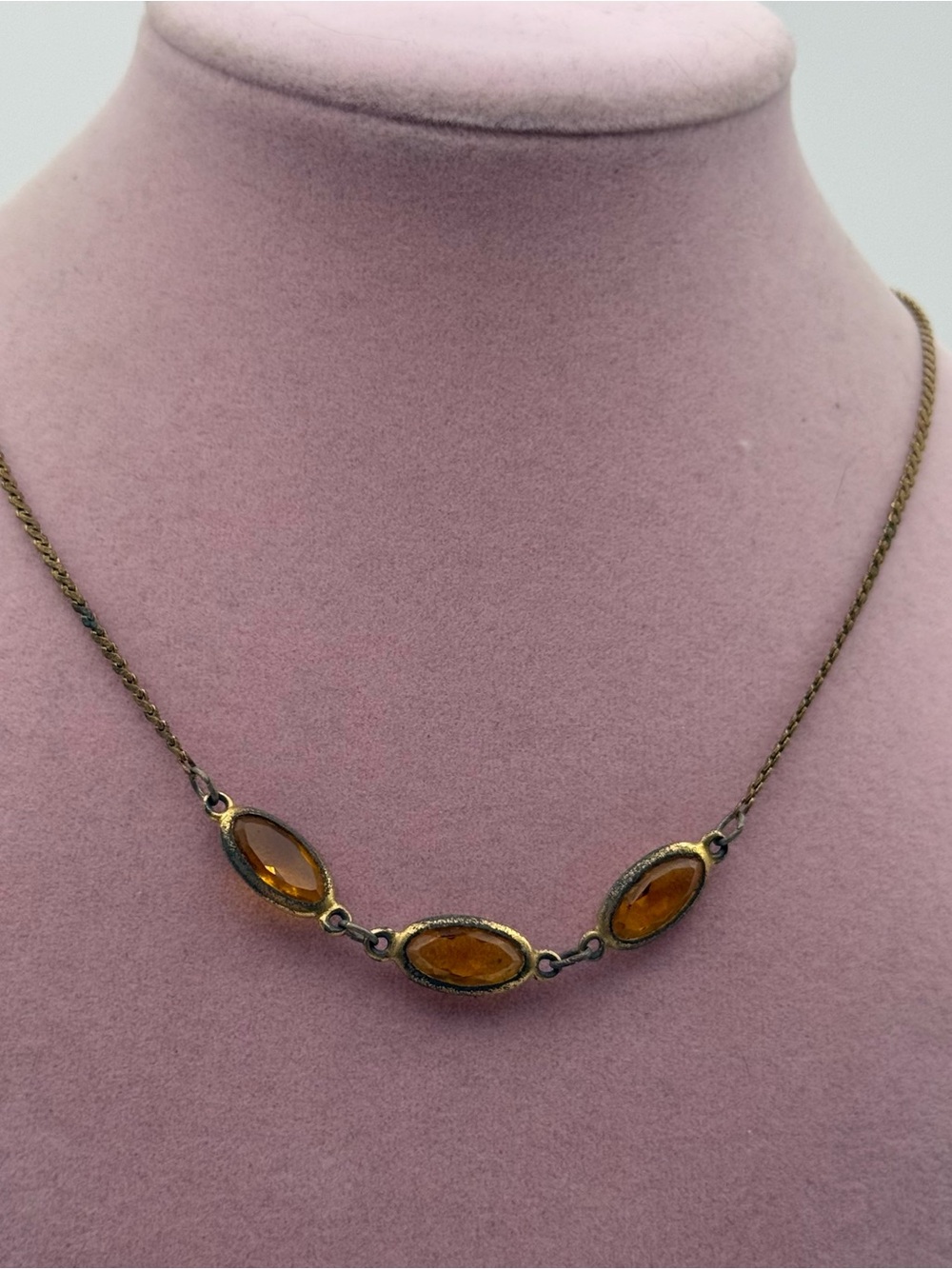 Vintage Trifari Amber Glass Oval Station Necklace